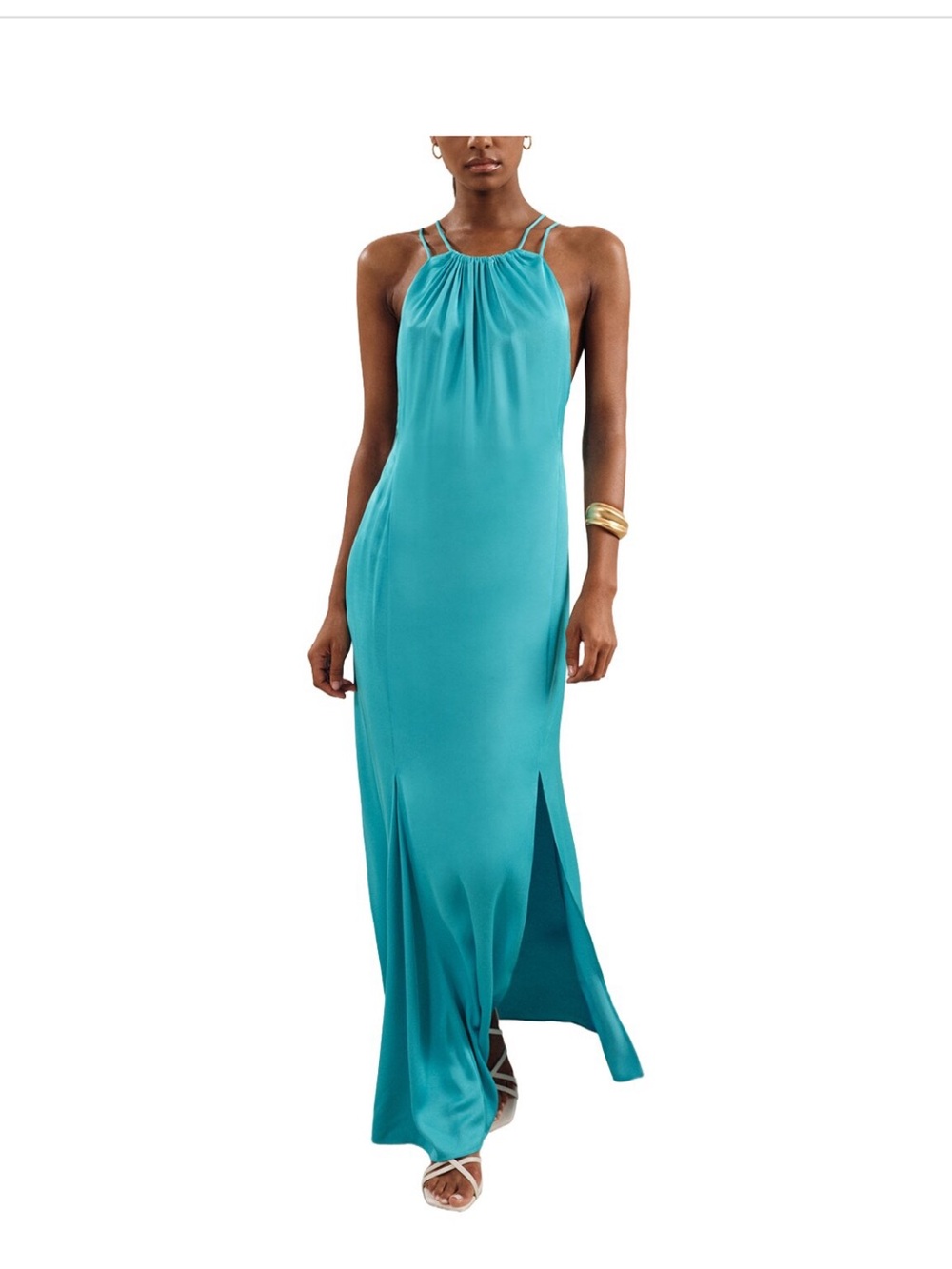NWT Reiss Teal Halter-Neck Maxi Dress
